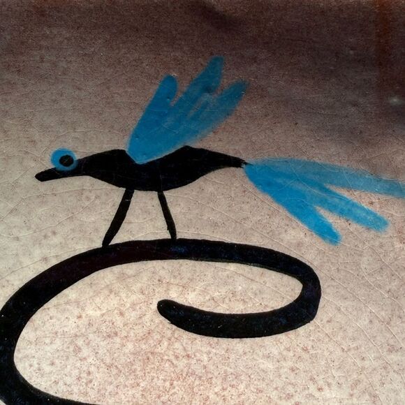 Signed Handpainted Cat & Bird Ceramic Pottery Bowl - Picture 3 of 7